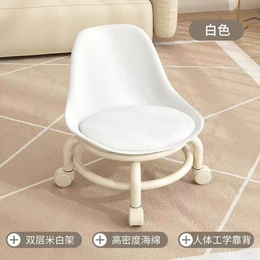 Universal Caster Rolling Low Stool Wear-resistant Pulley Swivel Stool Comfort Padded Mobile Bench for Home Garage Salon Daily Use