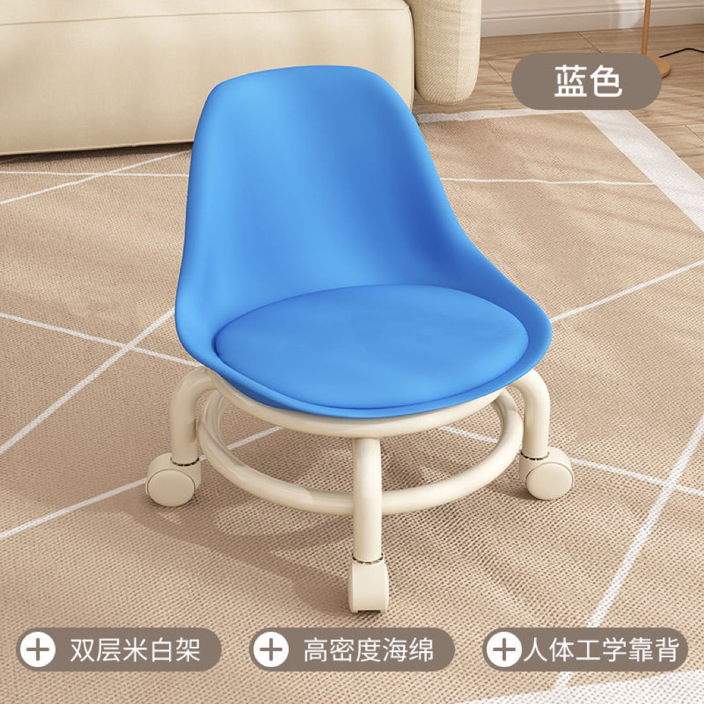 Universal Caster Rolling Low Stool Wear-resistant Pulley Swivel Stool Comfort Padded Mobile Bench for Home Garage Salon Daily Use
