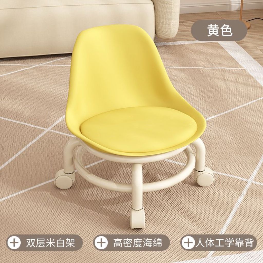 Universal Caster Rolling Low Stool Wear-resistant Pulley Swivel Stool Comfort Padded Mobile Bench for Home Garage Salon Daily Use