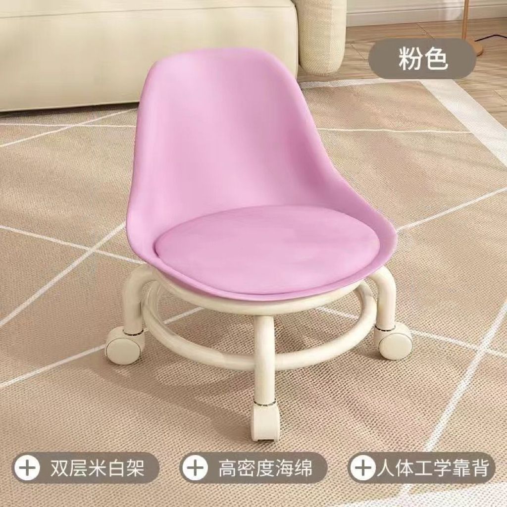 Universal Caster Rolling Low Stool Wear-resistant Pulley Swivel Stool Comfort Padded Mobile Bench for Home Garage Salon Daily Use