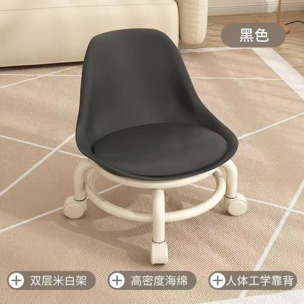 Universal Caster Rolling Low Stool Wear-resistant Pulley Swivel Stool Comfort Padded Mobile Bench for Home Garage Salon Daily Use