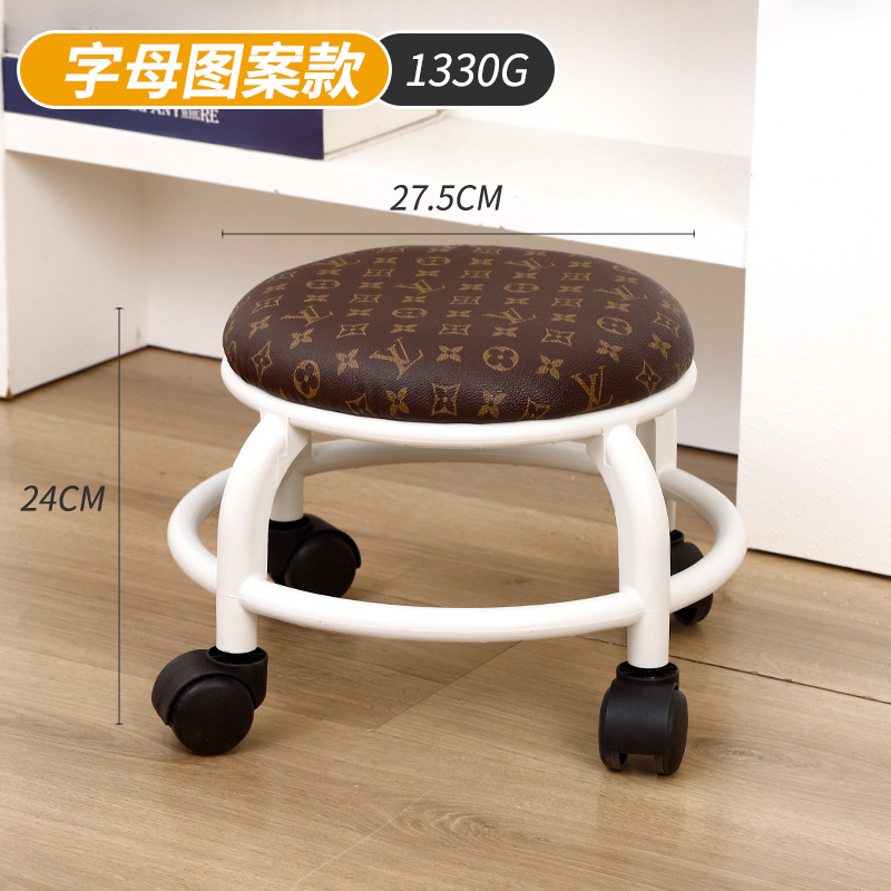 Small Mobile Roller Low Stool with Casters Lazy Pulley Round Stool Waterproof Cushioned Wheeled Bench Indoor Multifunctional Seat