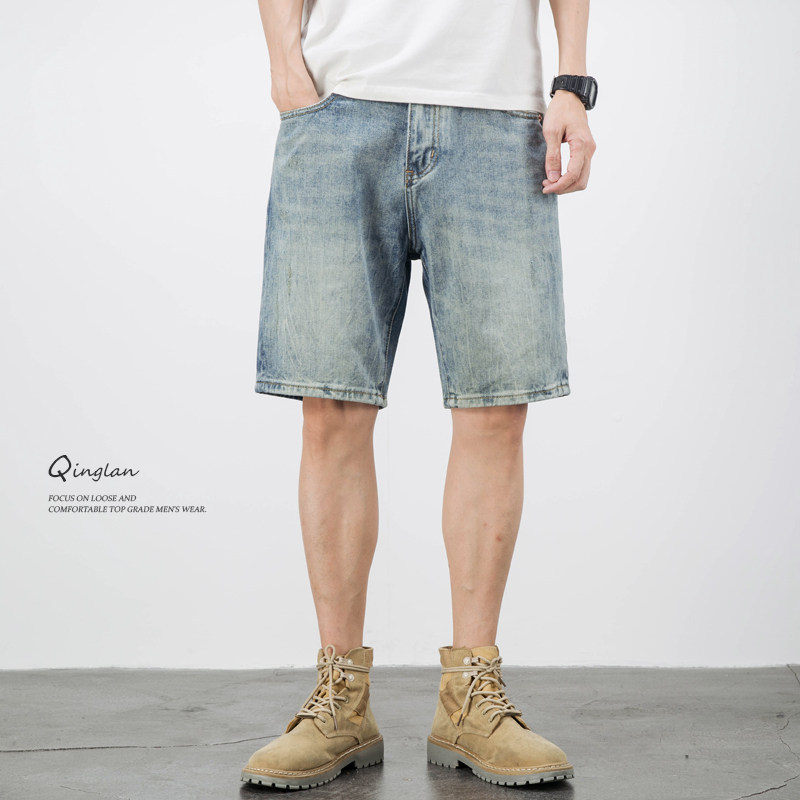 2026 American casual retro beggar ripped denim shorts men's loose trend five-point pants summer thin medium pants