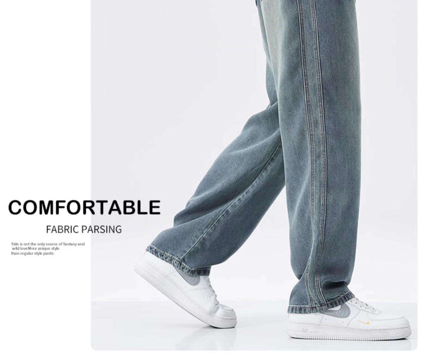 Summer thin ice silk jeans men's loose straight trendy brand ice oxygen bar Tencel cool casual wide-leg trousers