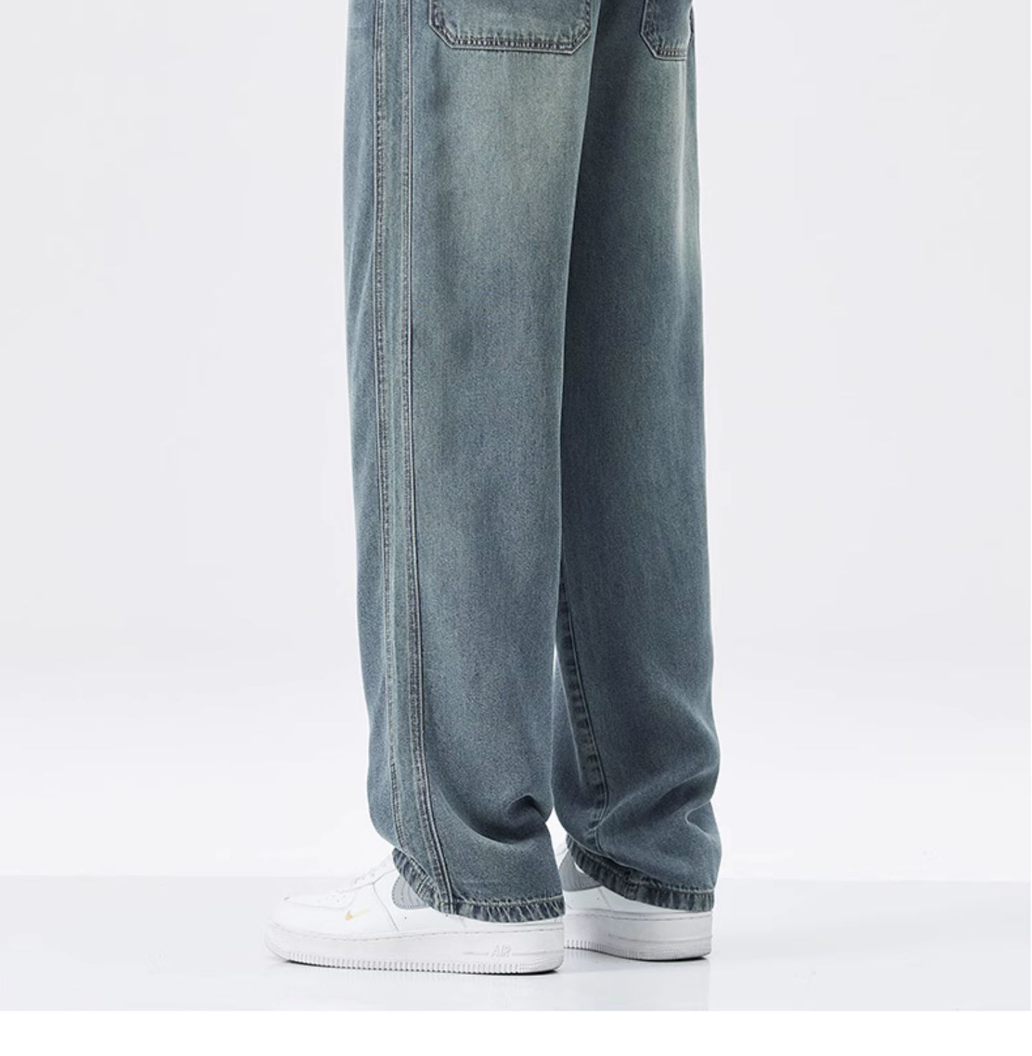 Summer thin ice silk jeans men's loose straight trendy brand ice oxygen bar Tencel cool casual wide-leg trousers