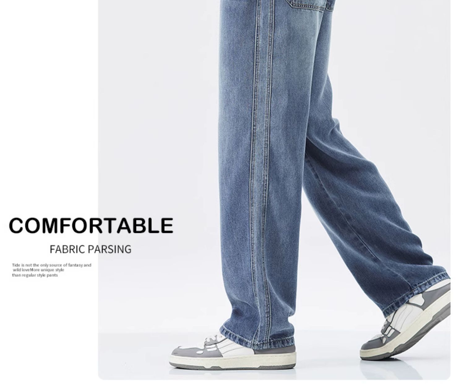 Summer thin ice silk jeans men's loose straight trendy brand ice oxygen bar Tencel cool casual wide-leg trousers