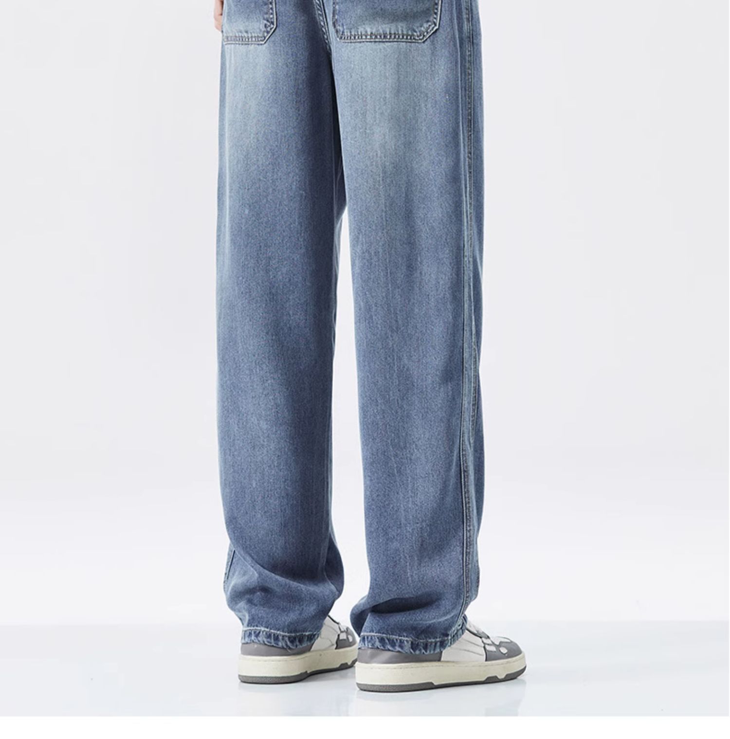 Summer thin ice silk jeans men's loose straight trendy brand ice oxygen bar Tencel cool casual wide-leg trousers