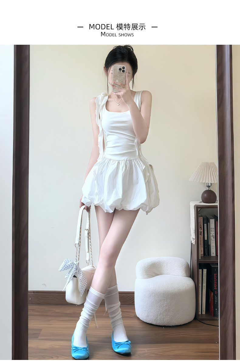 Bud short skirt women's summer 2026 explosion high waist white a-word bubble puff skirt small cake skirt