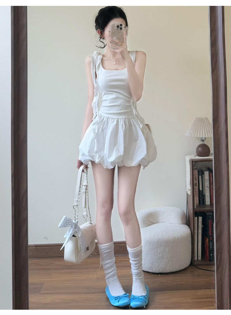 Bud short skirt women's summer 2026 explosion high waist white a-word bubble puff skirt small cake skirt