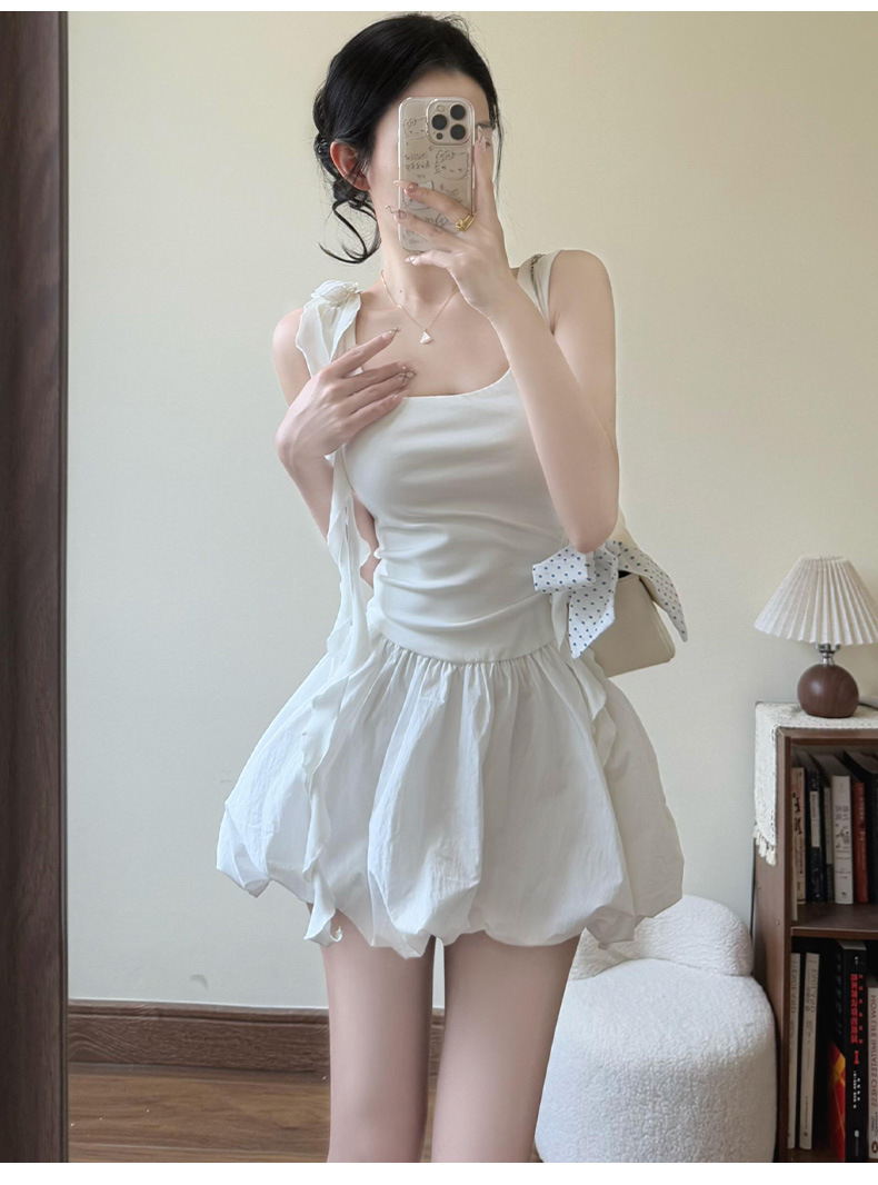 Bud short skirt women's summer 2026 explosion high waist white a-word bubble puff skirt small cake skirt