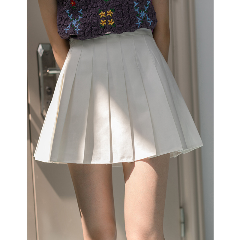 Womens Pleated Short Skirt High Waist a Word Anti Light and Thin