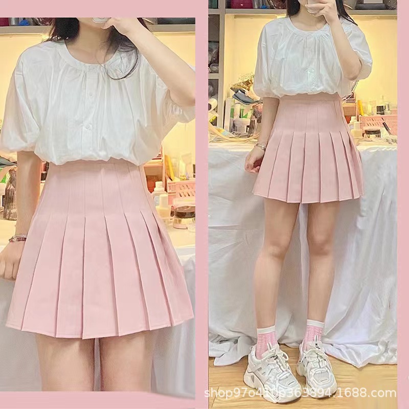 Womens Pleated Short Skirt High Waist a Word Anti Light and Thin