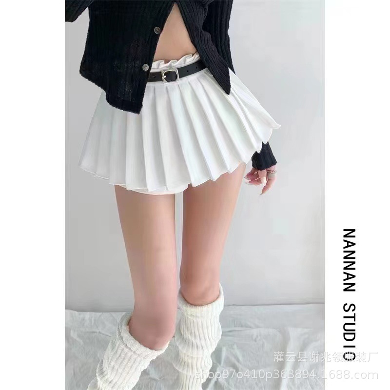 Womens Pleated Short Skirt High Waist a Word Anti Light and Thin