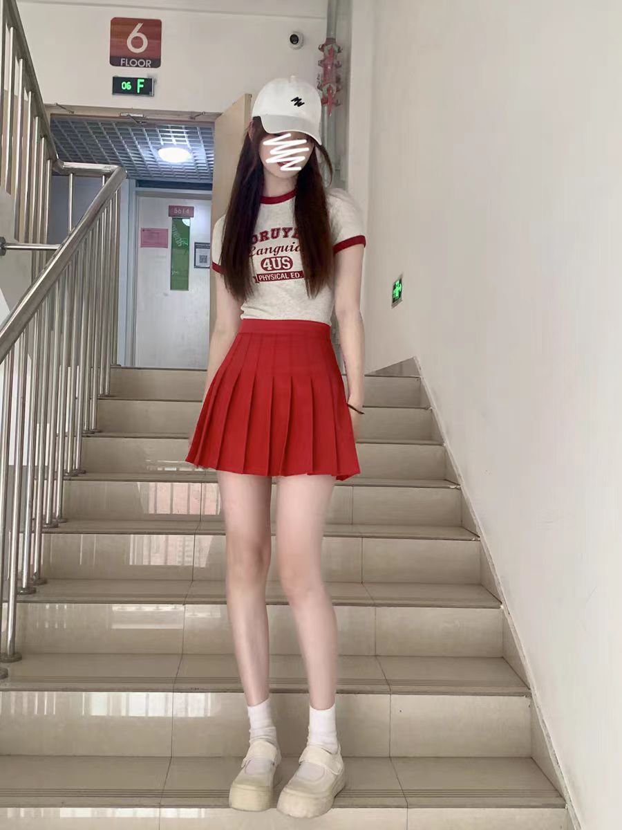 Womens Pleated Short Skirt High Waist a Word Anti Light and Thin