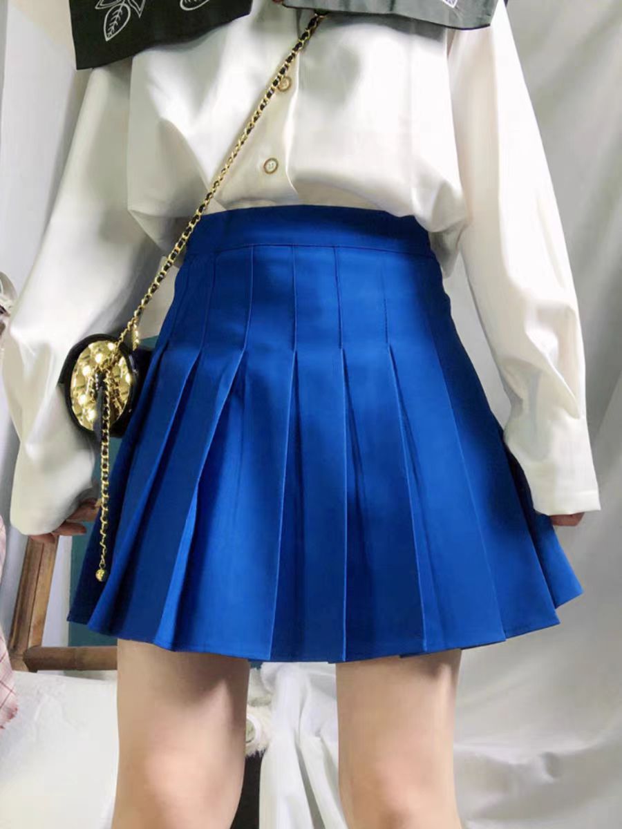Womens Pleated Short Skirt High Waist a Word Anti Light and Thin