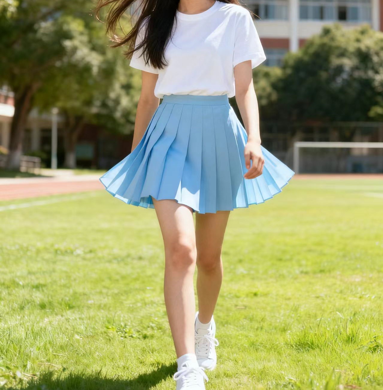 Womens Pleated Short Skirt High Waist a Word Anti Light and Thin