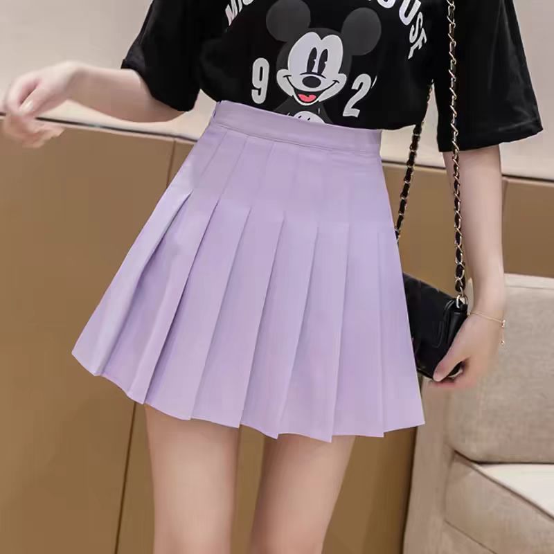 Womens Pleated Short Skirt High Waist a Word Anti Light and Thin