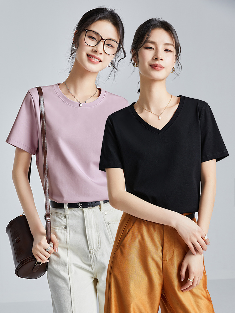 Double-sided mercerized cotton slim-fitting simple white short-sleeved t-shirt women's summer 2026 new crew neck bottoming shirt