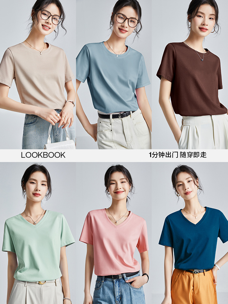 Double-sided mercerized cotton slim-fitting simple white short-sleeved t-shirt women's summer 2026 new crew neck bottoming shirt