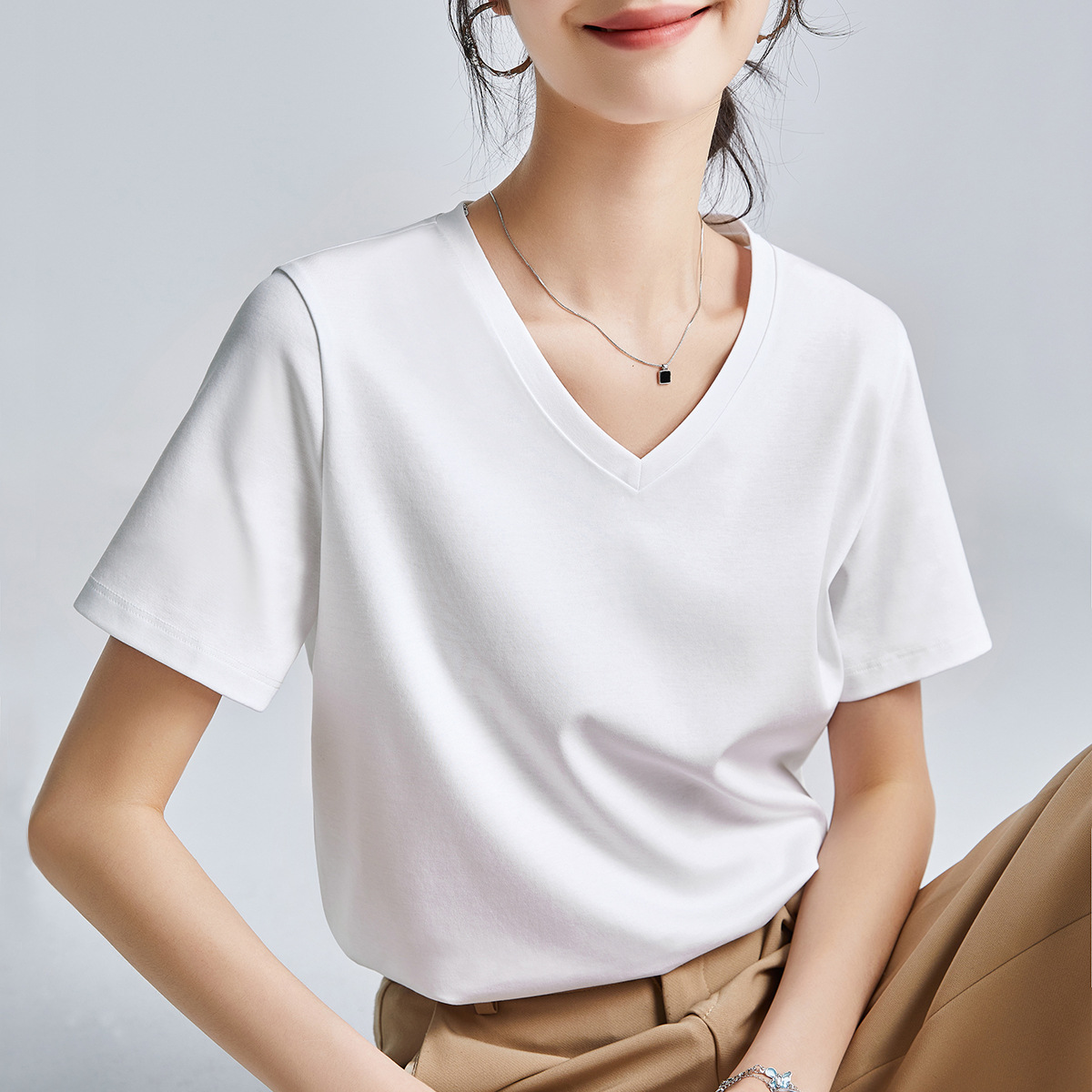 Double-sided mercerized cotton slim-fitting simple white short-sleeved t-shirt women's summer 2026 new crew neck bottoming shirt