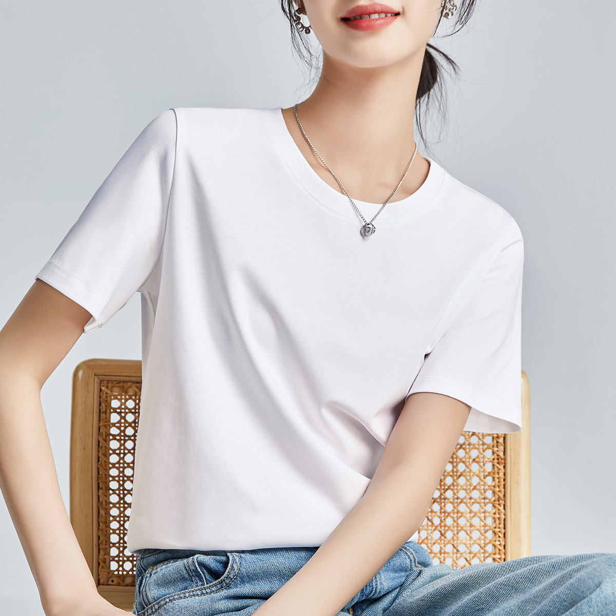 Double-sided mercerized cotton slim-fitting simple white short-sleeved t-shirt women's summer 2026 new crew neck bottoming shirt