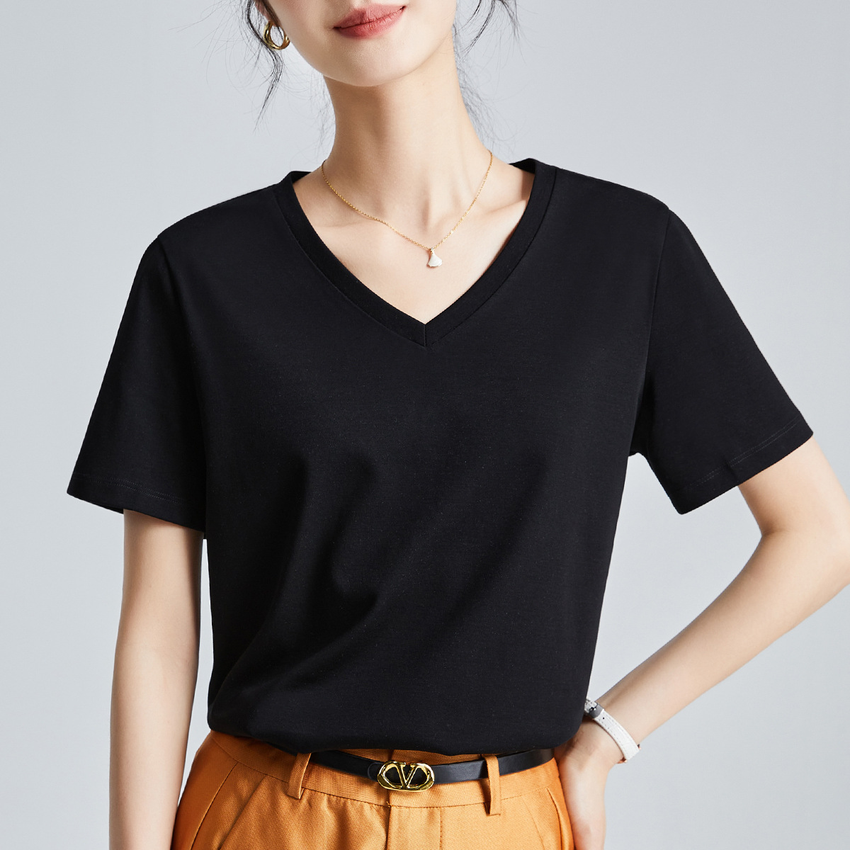 Double-sided mercerized cotton slim-fitting simple white short-sleeved t-shirt women's summer 2026 new crew neck bottoming shirt