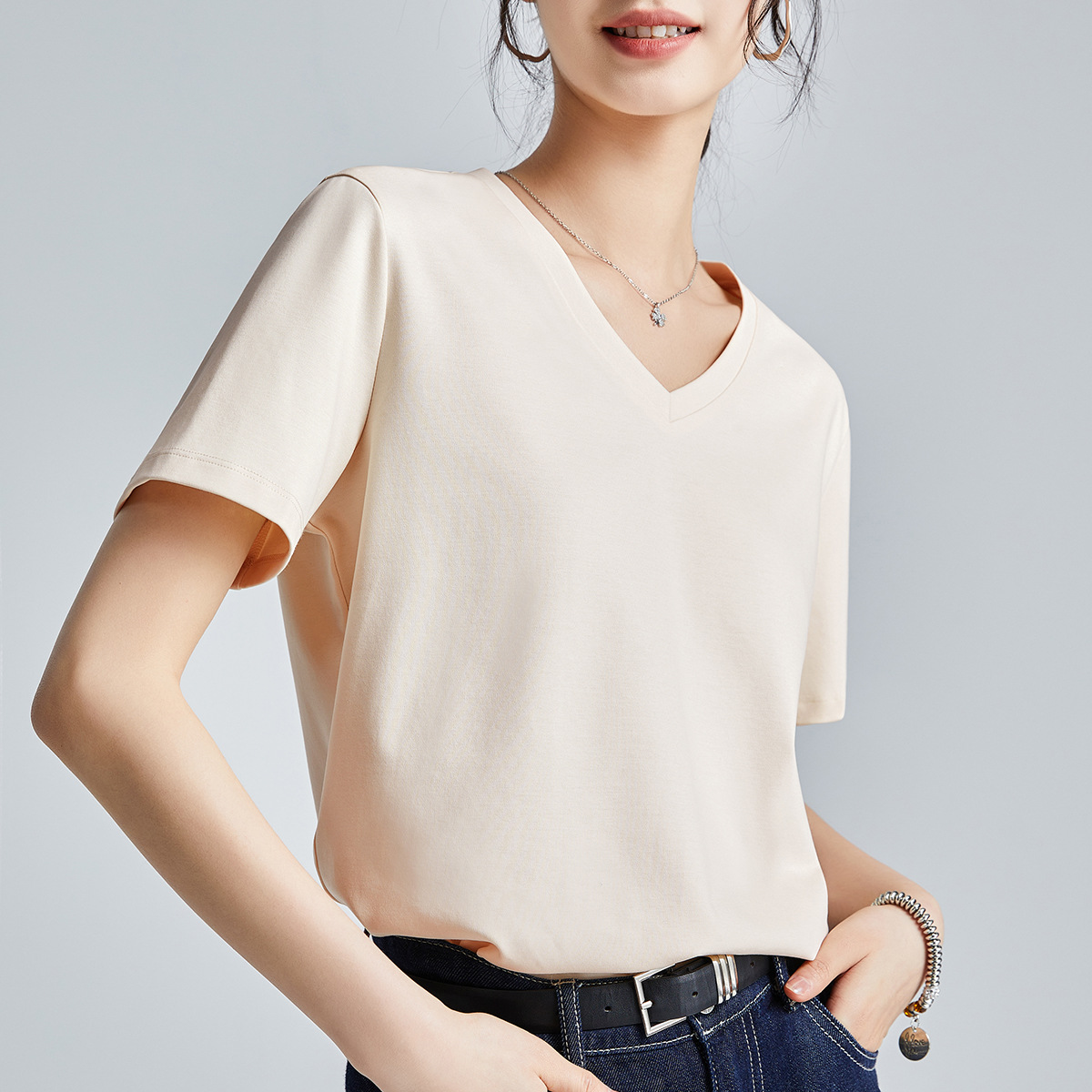 Double-sided mercerized cotton slim-fitting simple white short-sleeved t-shirt women's summer 2026 new crew neck bottoming shirt