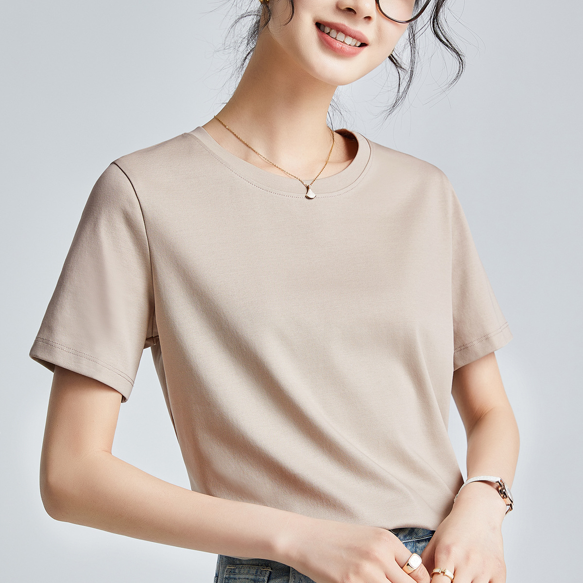 Double-sided mercerized cotton slim-fitting simple white short-sleeved t-shirt women's summer 2026 new crew neck bottoming shirt