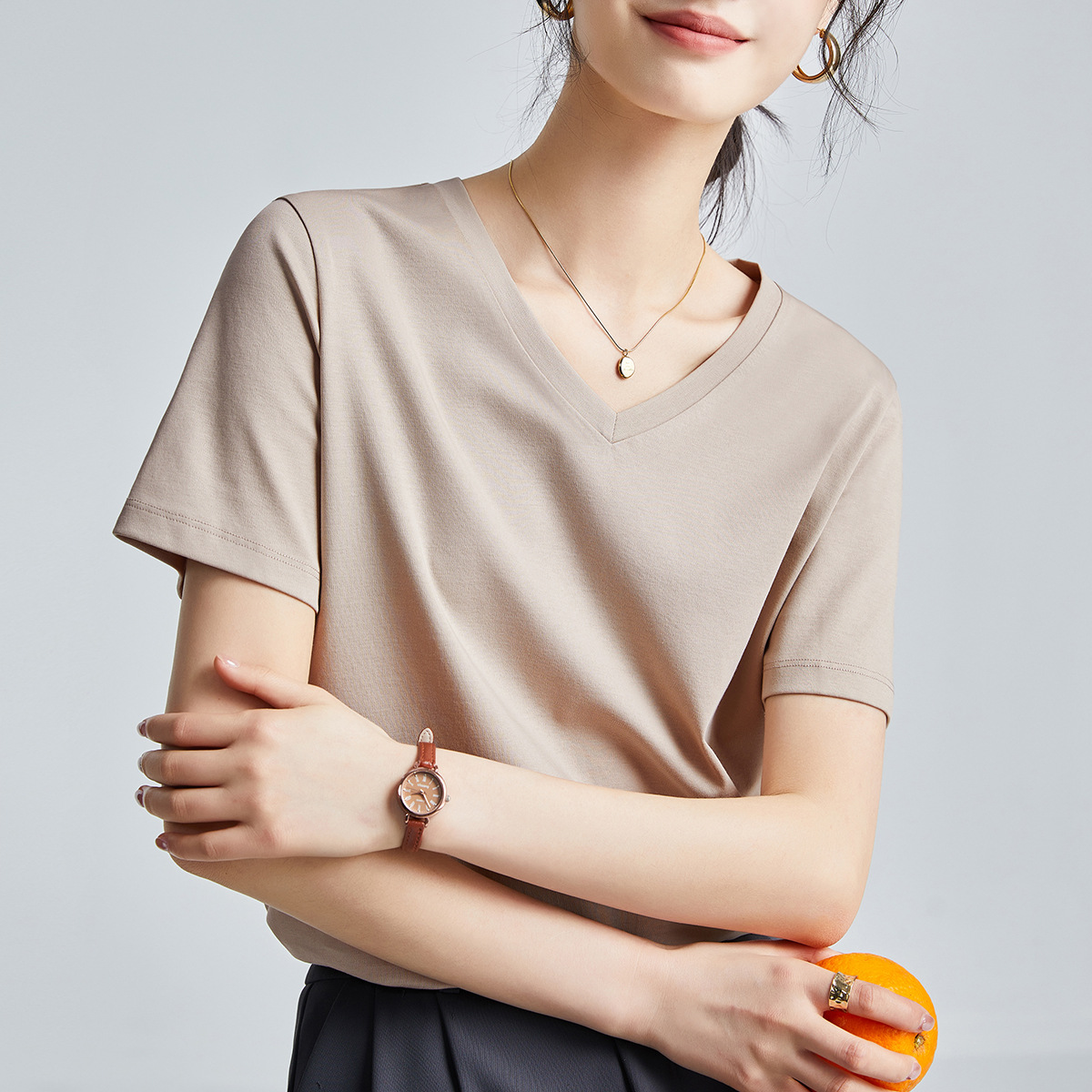 Double-sided mercerized cotton slim-fitting simple white short-sleeved t-shirt women's summer 2026 new crew neck bottoming shirt