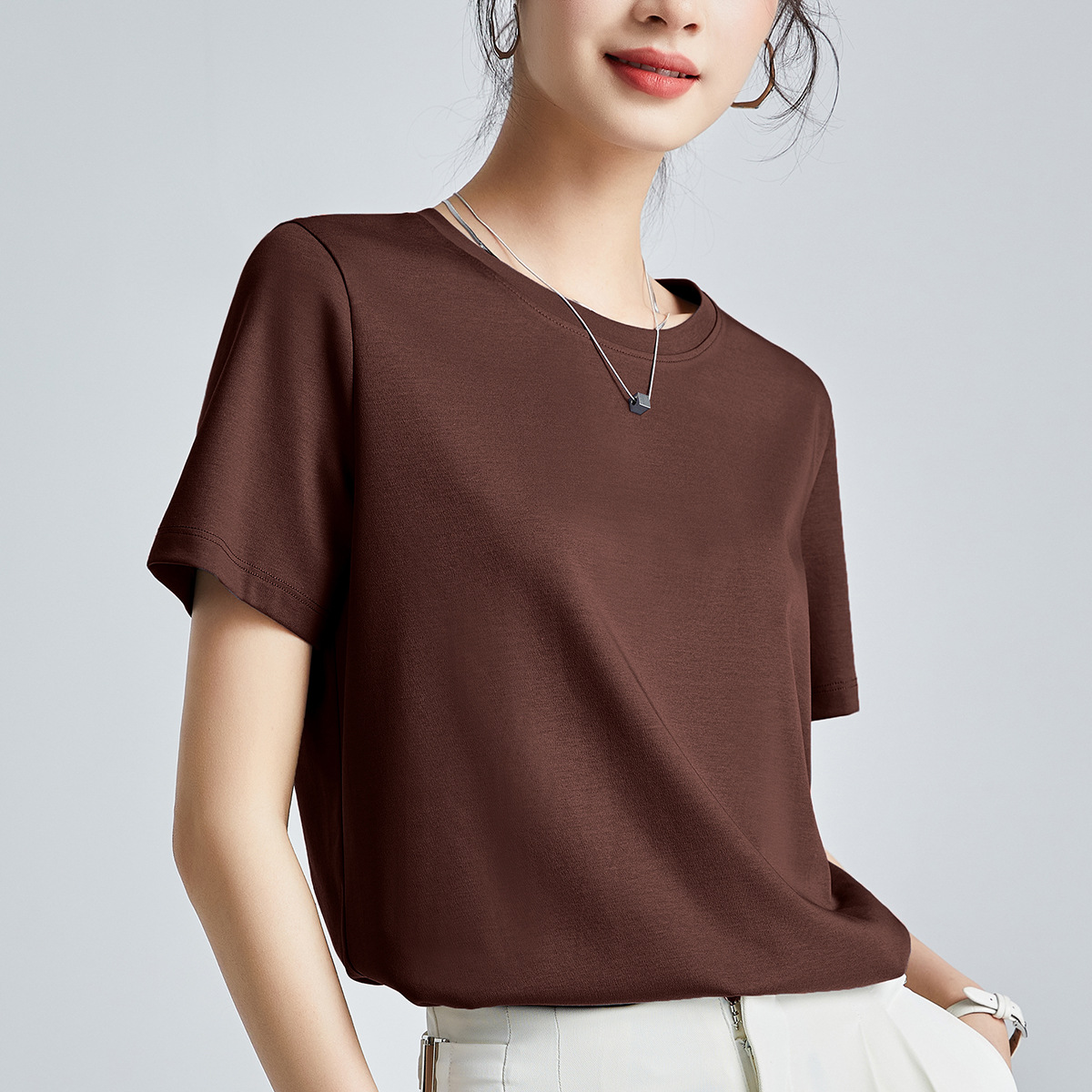 Double-sided mercerized cotton slim-fitting simple white short-sleeved t-shirt women's summer 2026 new crew neck bottoming shirt