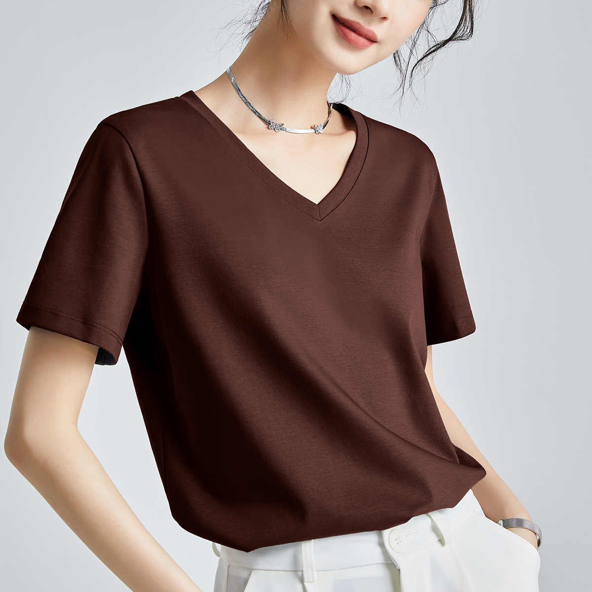 Double-sided mercerized cotton slim-fitting simple white short-sleeved t-shirt women's summer 2026 new crew neck bottoming shirt