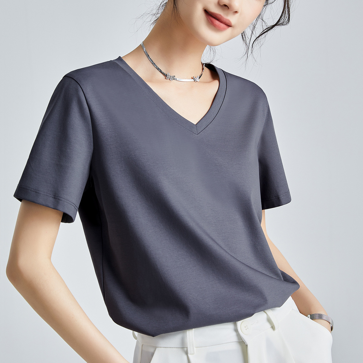 Double-sided mercerized cotton slim-fitting simple white short-sleeved t-shirt women's summer 2026 new crew neck bottoming shirt