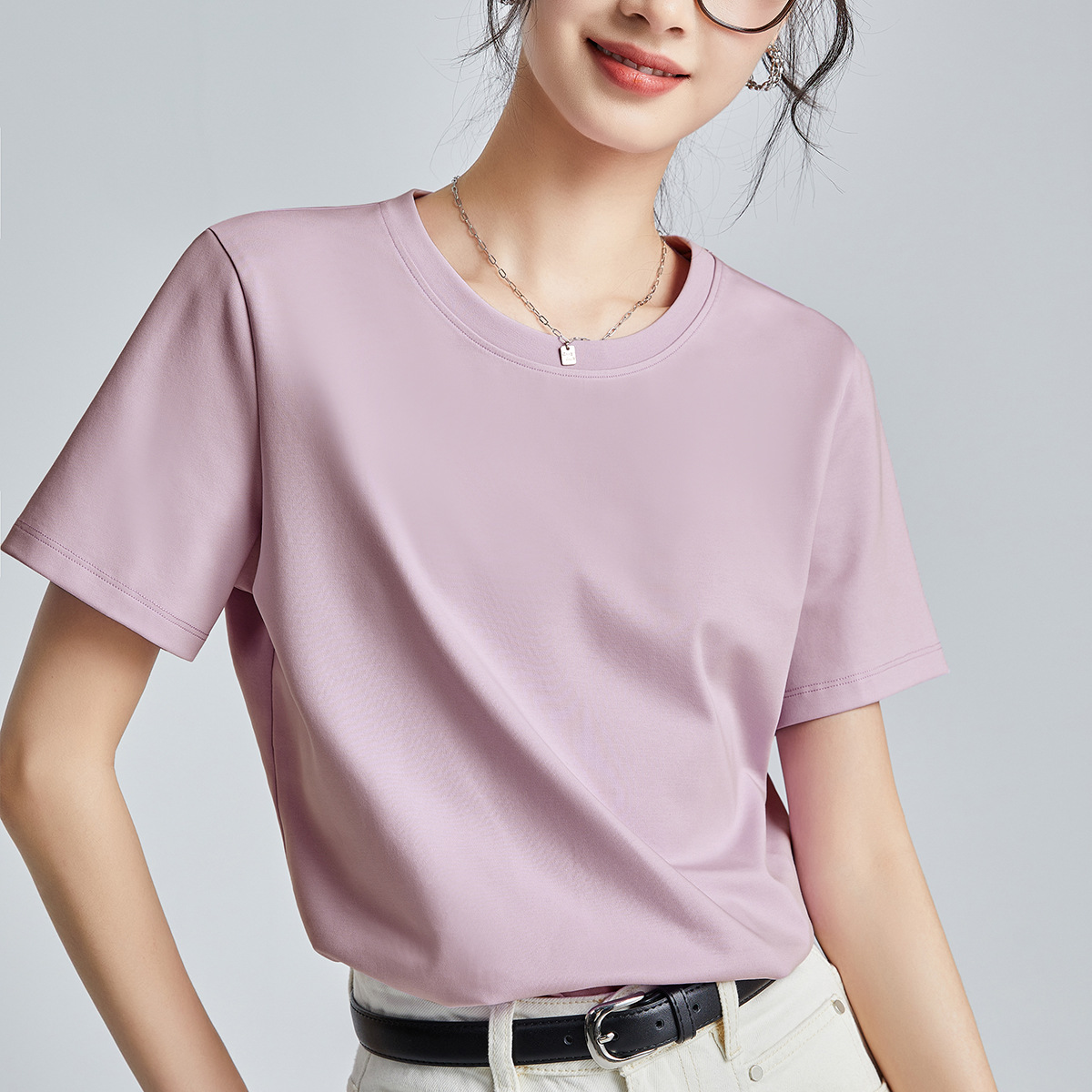 Double-sided mercerized cotton slim-fitting simple white short-sleeved t-shirt women's summer 2026 new crew neck bottoming shirt