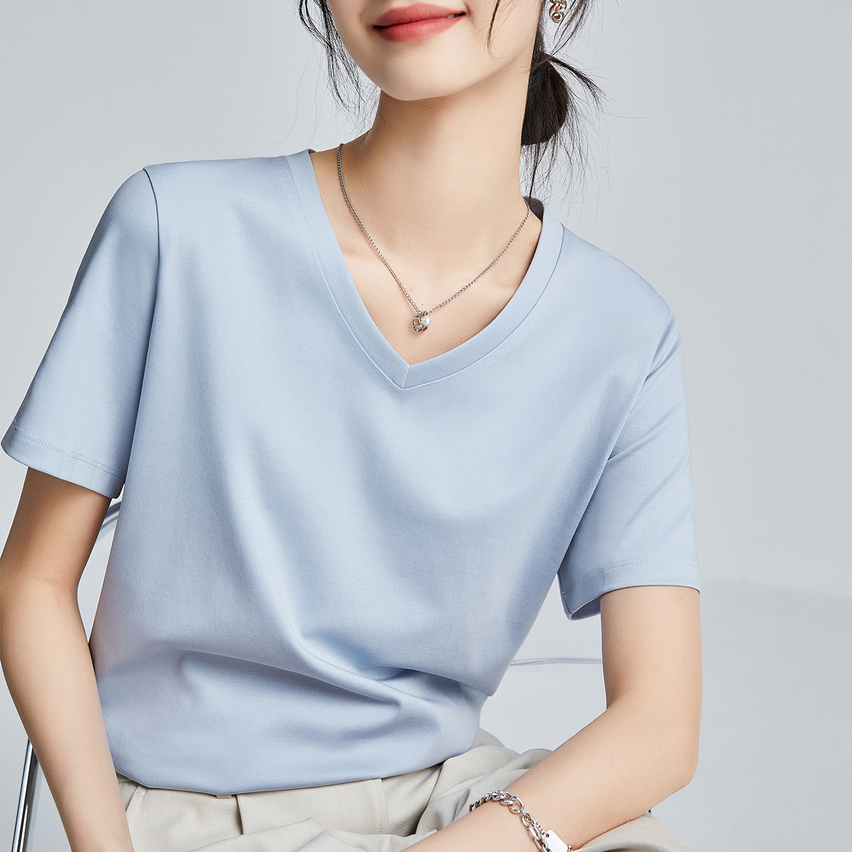 Double-sided mercerized cotton slim-fitting simple white short-sleeved t-shirt women's summer 2026 new crew neck bottoming shirt
