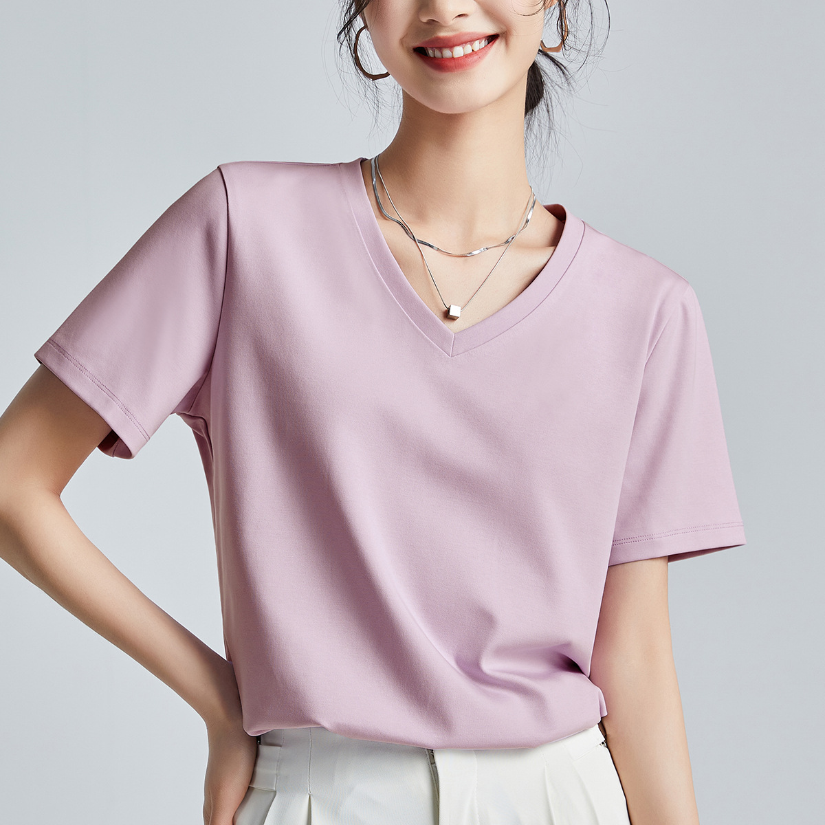 Double-sided mercerized cotton slim-fitting simple white short-sleeved t-shirt women's summer 2026 new crew neck bottoming shirt