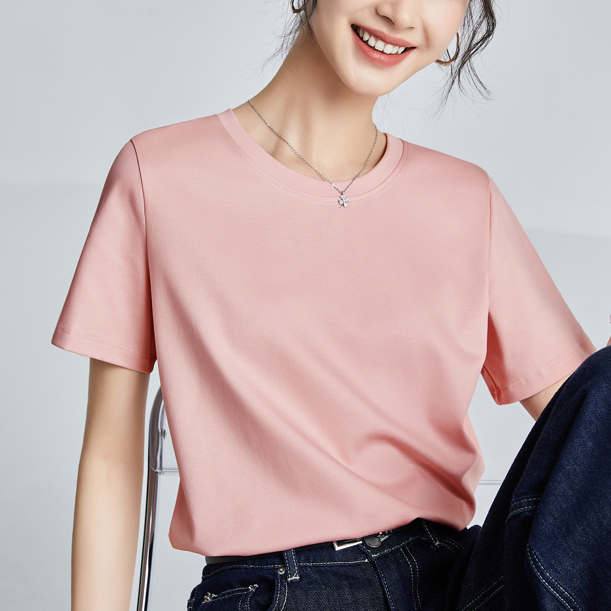 Double-sided mercerized cotton slim-fitting simple white short-sleeved t-shirt women's summer 2026 new crew neck bottoming shirt