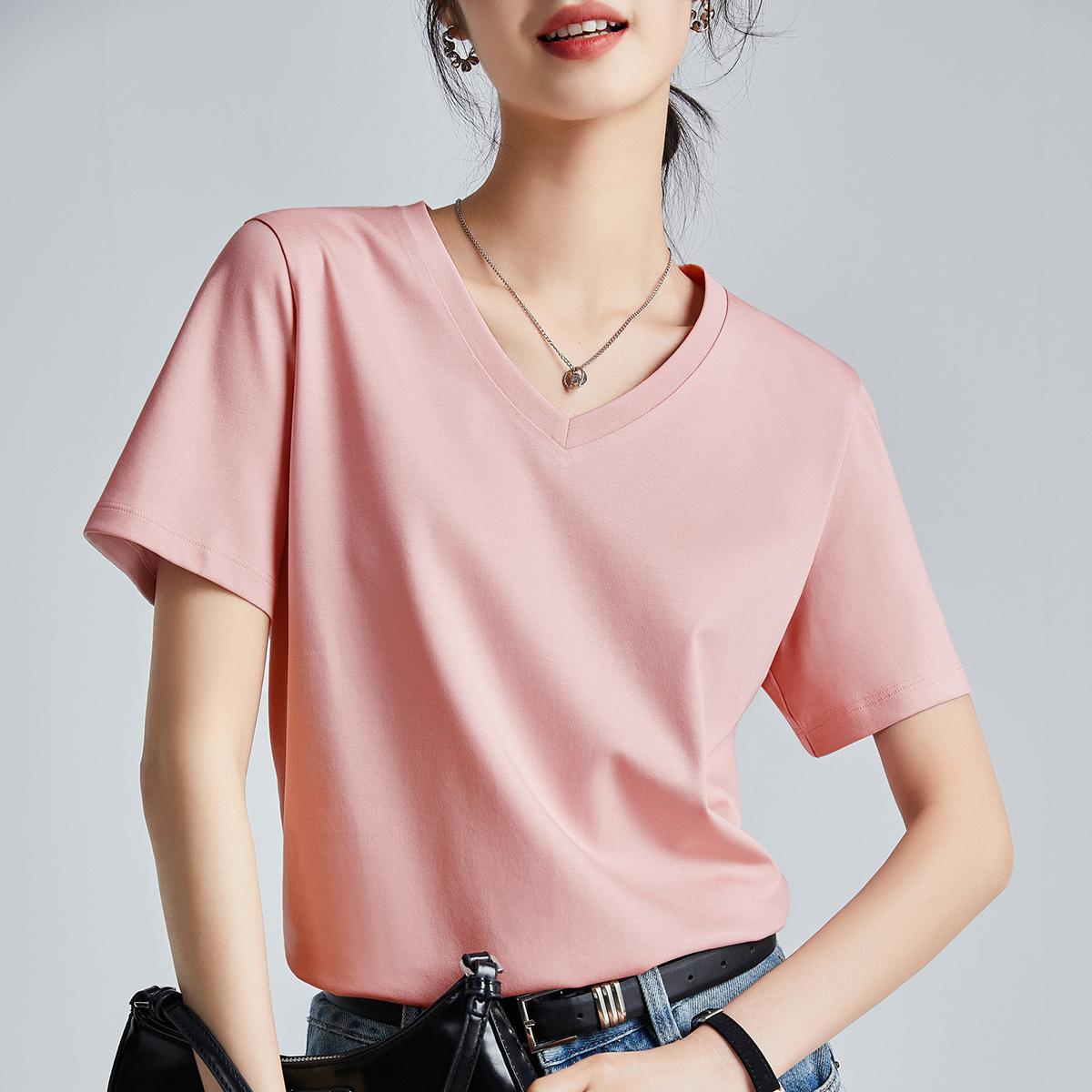 Double-sided mercerized cotton slim-fitting simple white short-sleeved t-shirt women's summer 2026 new crew neck bottoming shirt
