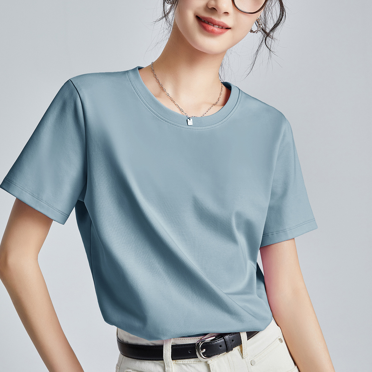 Double-sided mercerized cotton slim-fitting simple white short-sleeved t-shirt women's summer 2026 new crew neck bottoming shirt