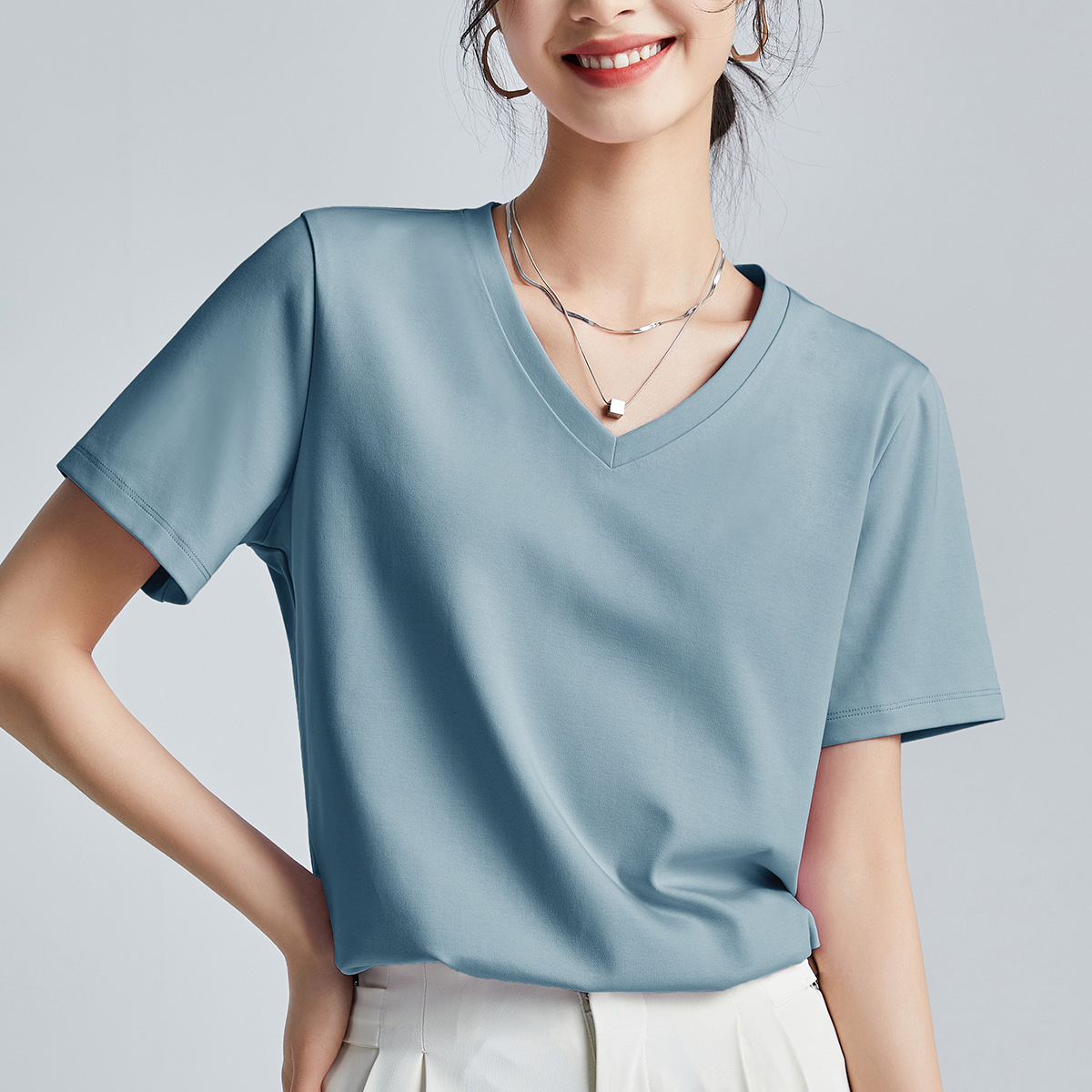 Double-sided mercerized cotton slim-fitting simple white short-sleeved t-shirt women's summer 2026 new crew neck bottoming shirt