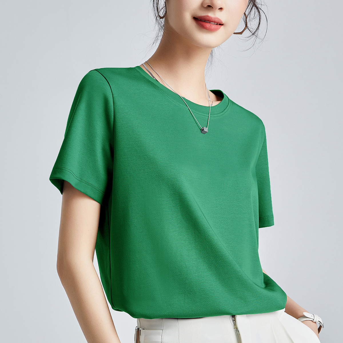 Double-sided mercerized cotton slim-fitting simple white short-sleeved t-shirt women's summer 2026 new crew neck bottoming shirt