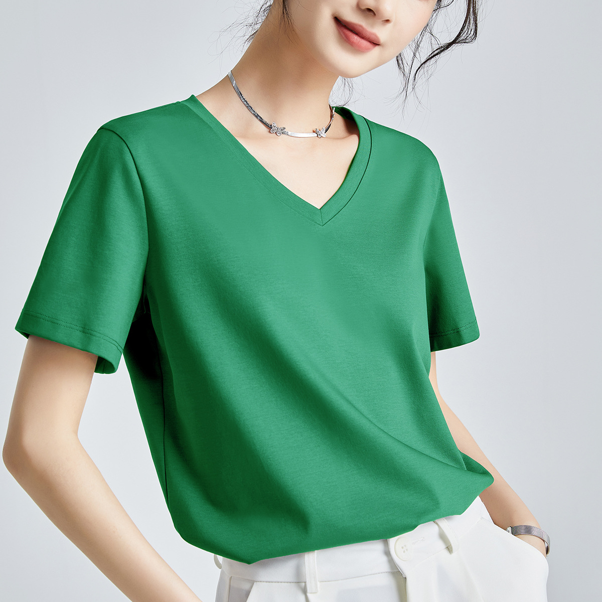 Double-sided mercerized cotton slim-fitting simple white short-sleeved t-shirt women's summer 2026 new crew neck bottoming shirt