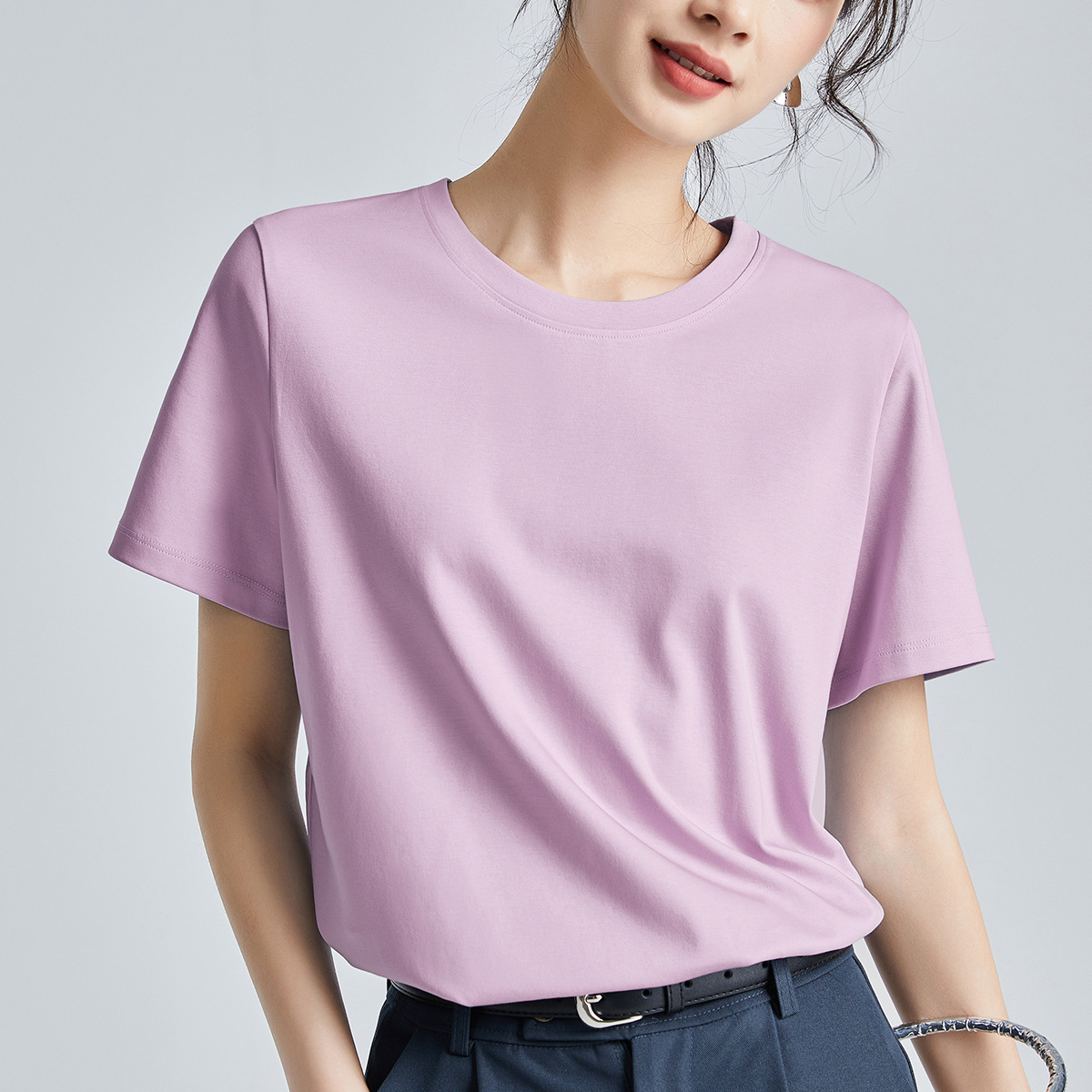 Double-sided mercerized cotton slim-fitting simple white short-sleeved t-shirt women's summer 2026 new crew neck bottoming shirt