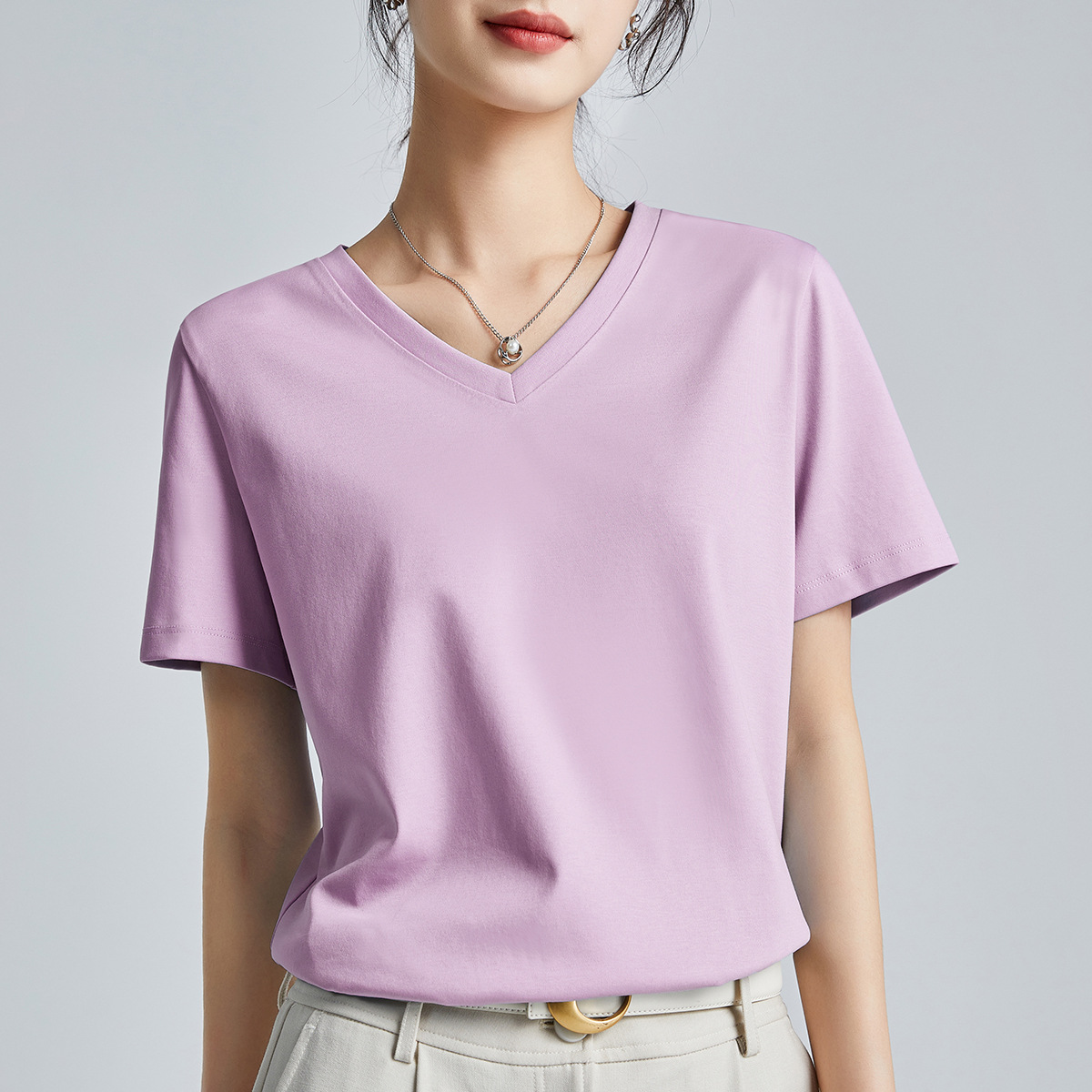 Double-sided mercerized cotton slim-fitting simple white short-sleeved t-shirt women's summer 2026 new crew neck bottoming shirt