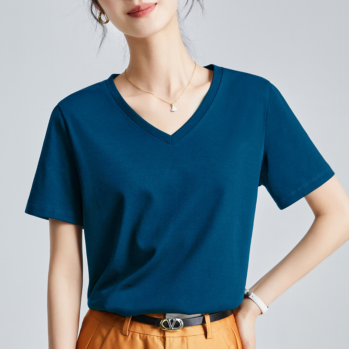 Double-sided mercerized cotton slim-fitting simple white short-sleeved t-shirt women's summer 2026 new crew neck bottoming shirt