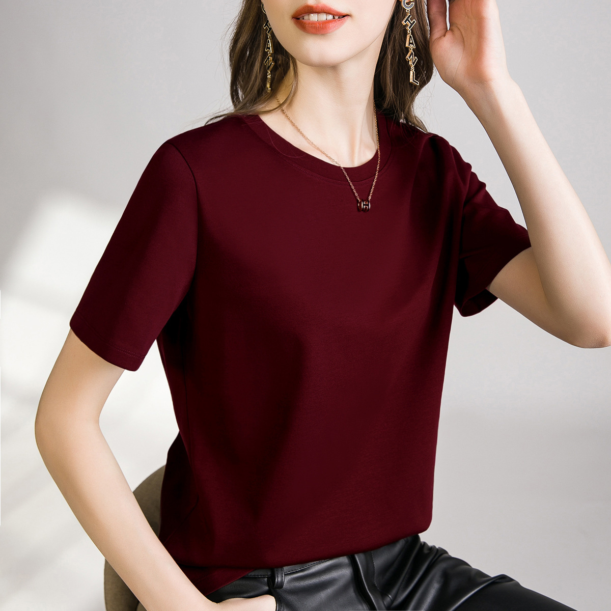 Double-sided mercerized cotton slim-fitting simple white short-sleeved t-shirt women's summer 2026 new crew neck bottoming shirt