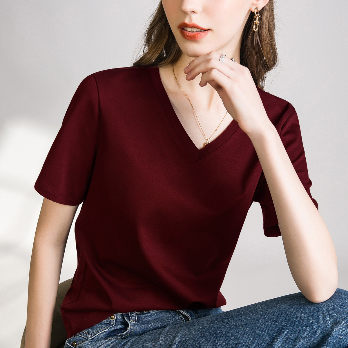 Double-sided mercerized cotton slim-fitting simple white short-sleeved t-shirt women's summer 2026 new crew neck bottoming shirt