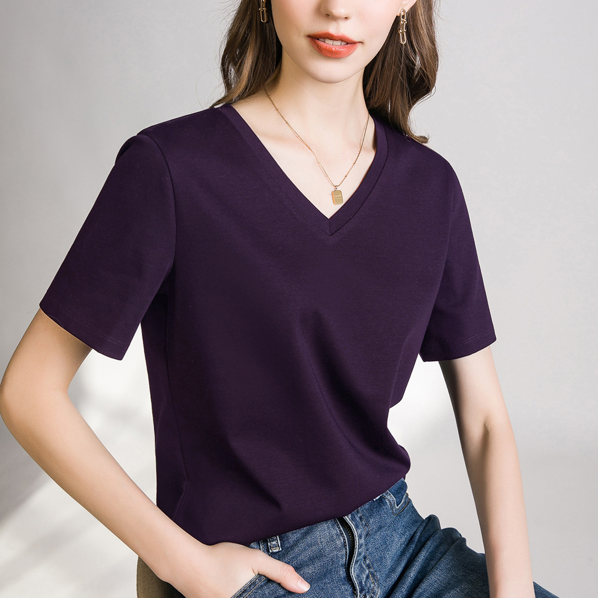 Double-sided mercerized cotton slim-fitting simple white short-sleeved t-shirt women's summer 2026 new crew neck bottoming shirt