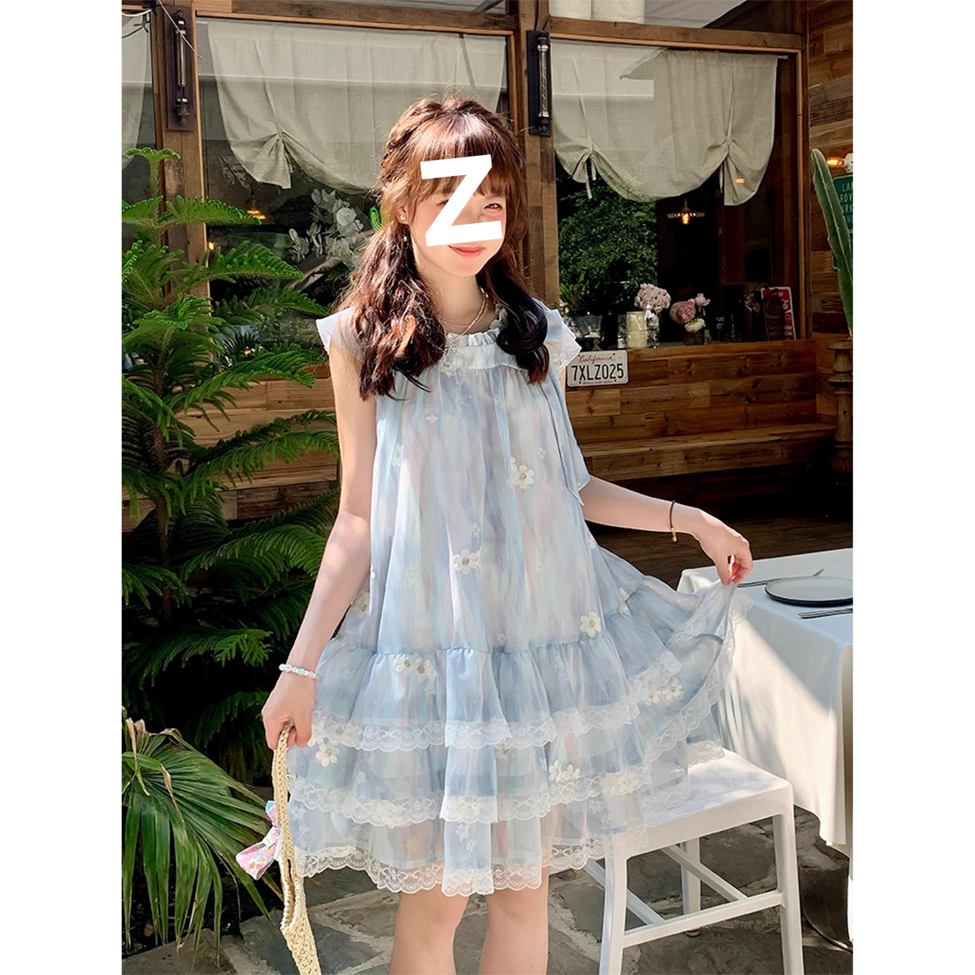 Gaun Mini Tulle Floral Untuk Wanita Lengan French Cap Petite Sundress Musim Panas yang Elegan