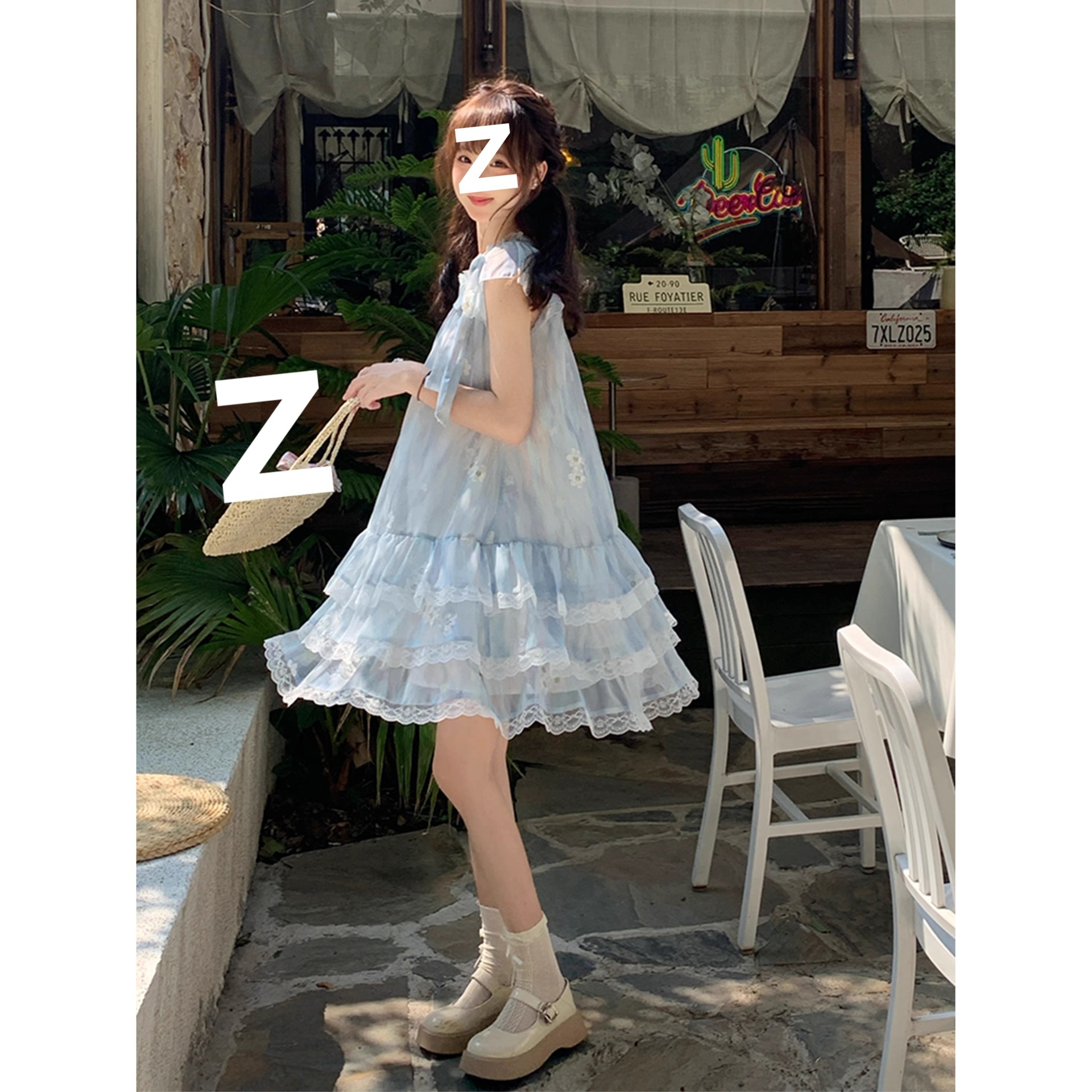 Gaun Mini Tulle Floral Untuk Wanita Lengan French Cap Petite Sundress Musim Panas yang Elegan