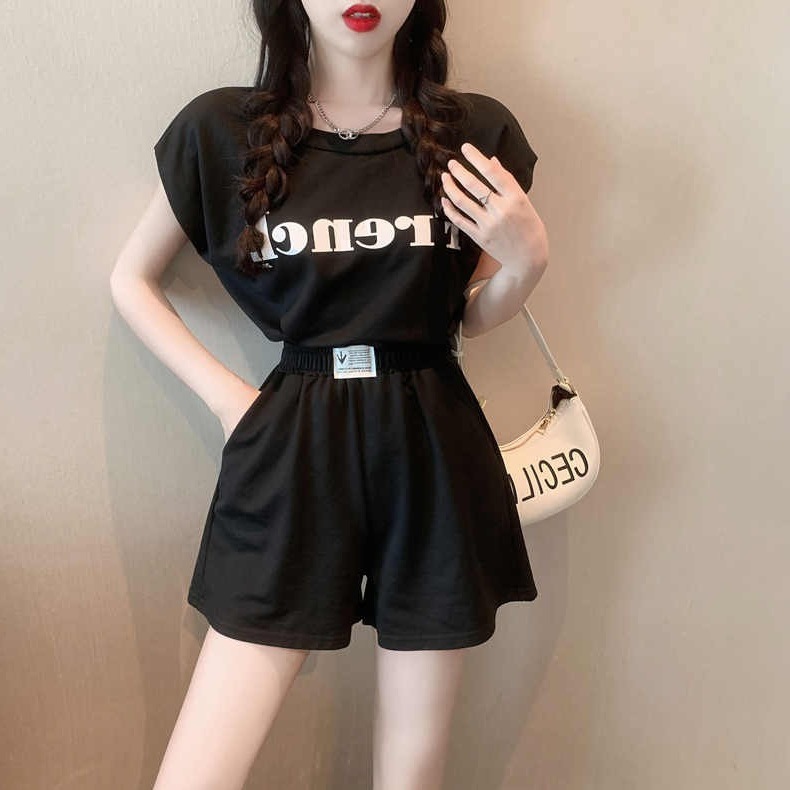 Fashion Internet celebrity fried street suit women can be salt and sweet summer sports style halter top + wide-leg shorts two-piece set